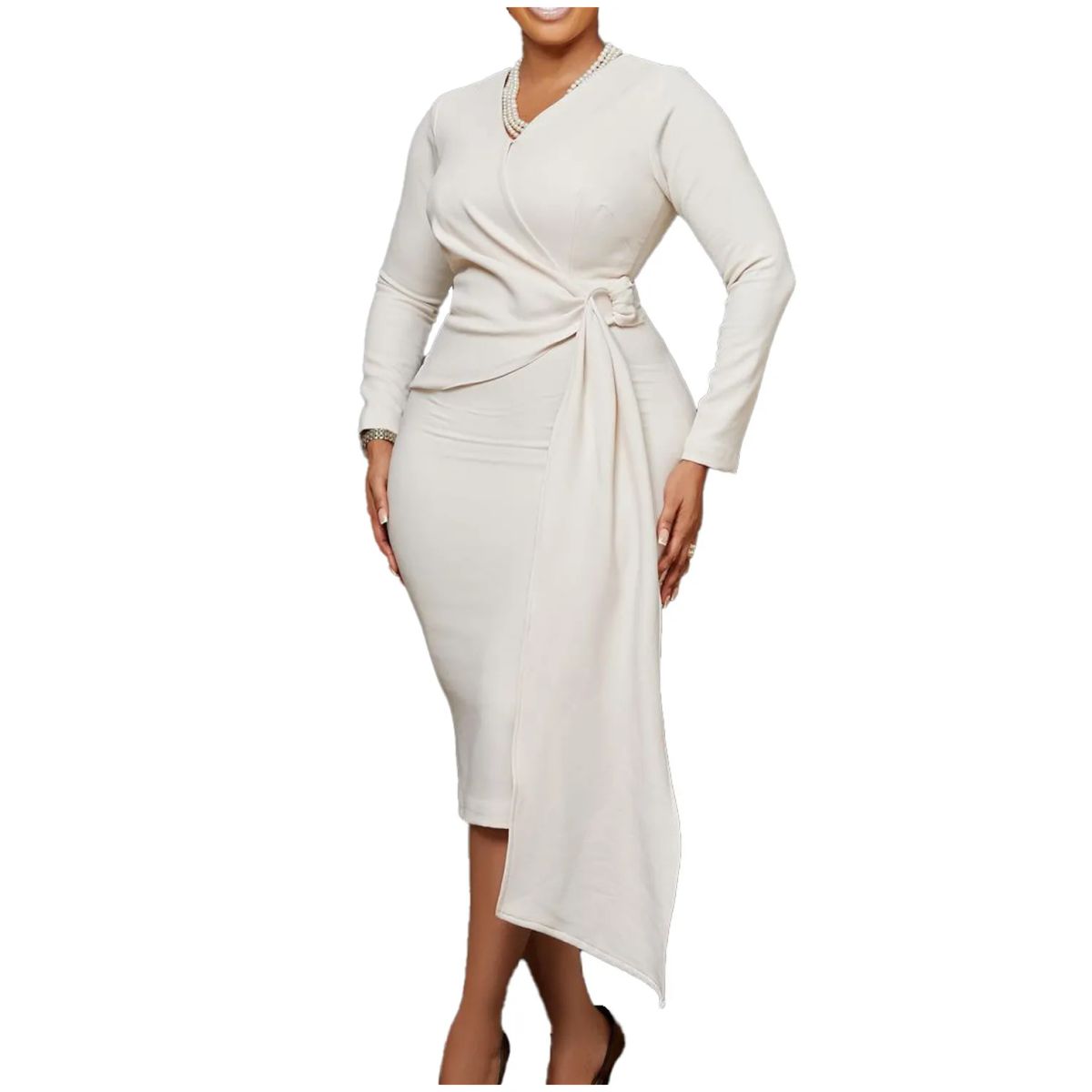 TIOZONEY - Vestido lápiz de manga larga y cuello en V para mujer