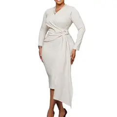 TIOZONEY - Vestido lápiz de manga larga y cuello en V para mujer.-