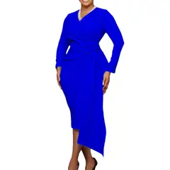 TIOZONEY - Vestido lápiz de manga larga y cuello en V para mujer