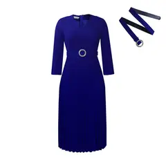 TIOZONEY - Vestido plisado de mujer con cuello en V y cinturón