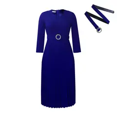 TIOZONEY - Vestido plisado de mujer con cuello en V y cinturón