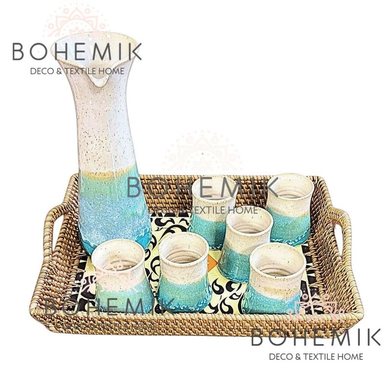GENERICO - Pack Cocktail Set Jarra y Vasos para Pisco Sour Esmeralda y Bandeja EMA