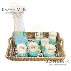 GENERICO - Pack Cocktail Set Jarra y Vasos para Pisco Sour Esmeralda y Bandeja EMA