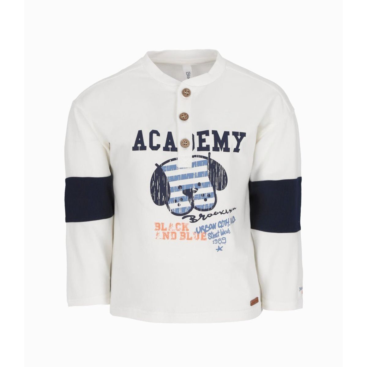 BLACK AND BLUE - Polera bebés con perrito blanco Black and Blue