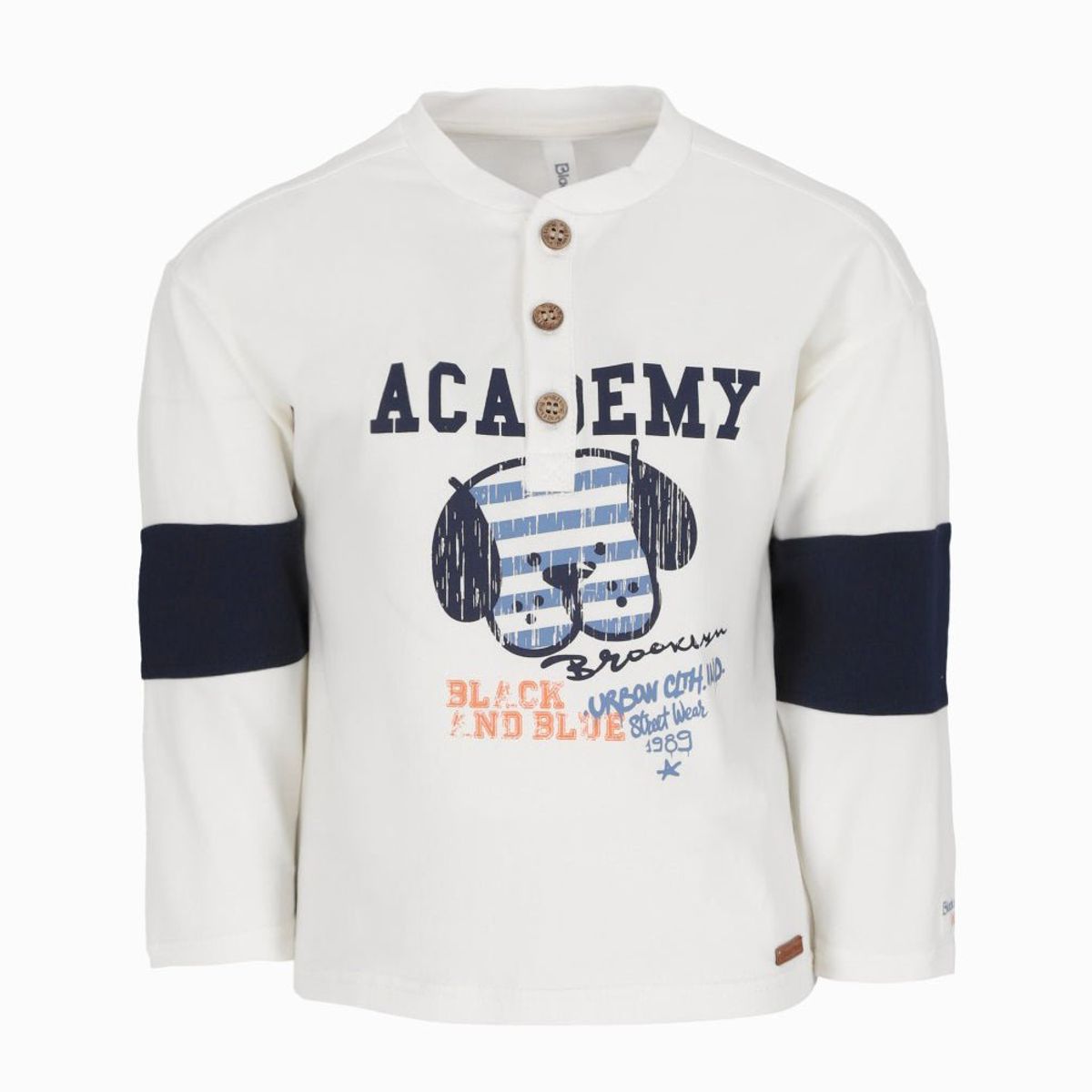 BLACK AND BLUE - Polera bebés con perrito blanco Black and Blue