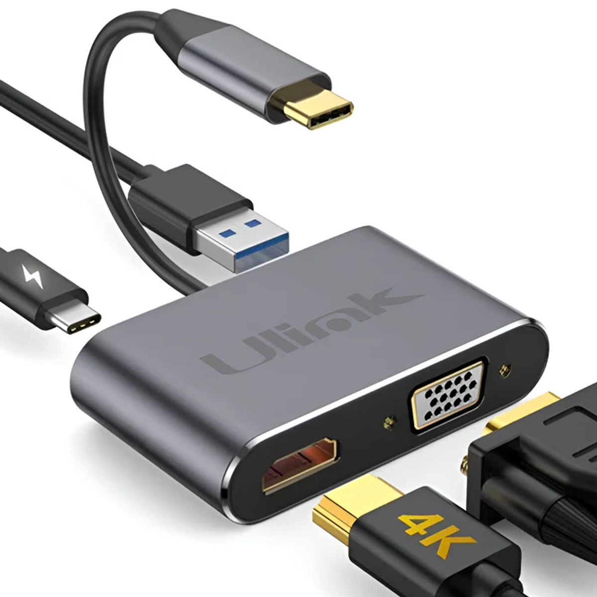 ULINK - Hub Adaptador 4 en 1 USB-C a HDMI 4K + VGA + USB 3.0+ USB C