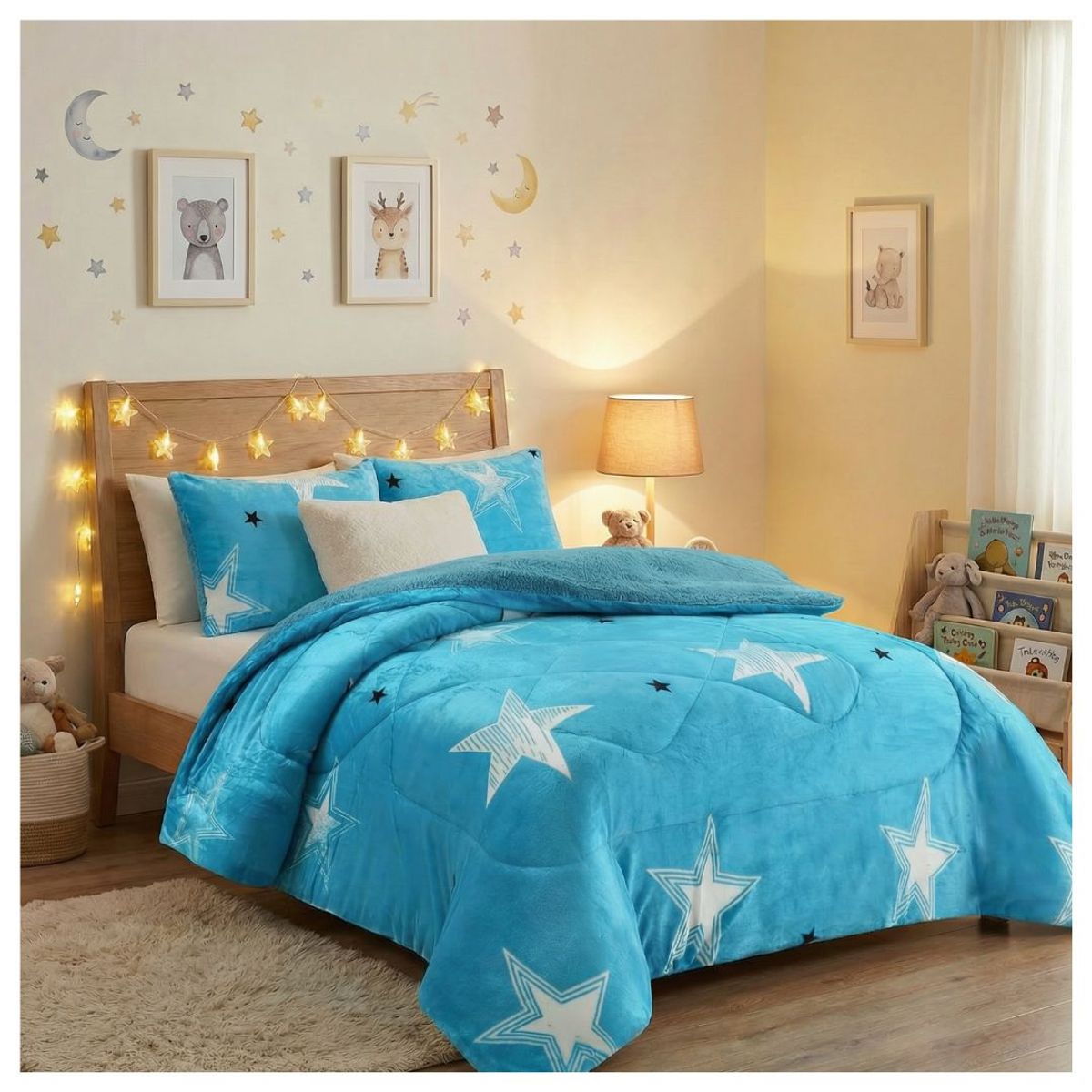 GENERICO - Cobertor Chiporro Invierno 1.5 Plazas + 1 Funda de Almohada 50x70 cm - Celeste Estrella 181