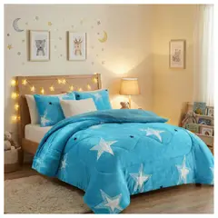 GENERICO - Cobertor Chiporro Invierno 1.5 Plazas + 1 Funda de Almohada 50x70 cm - Celeste Estrella 181