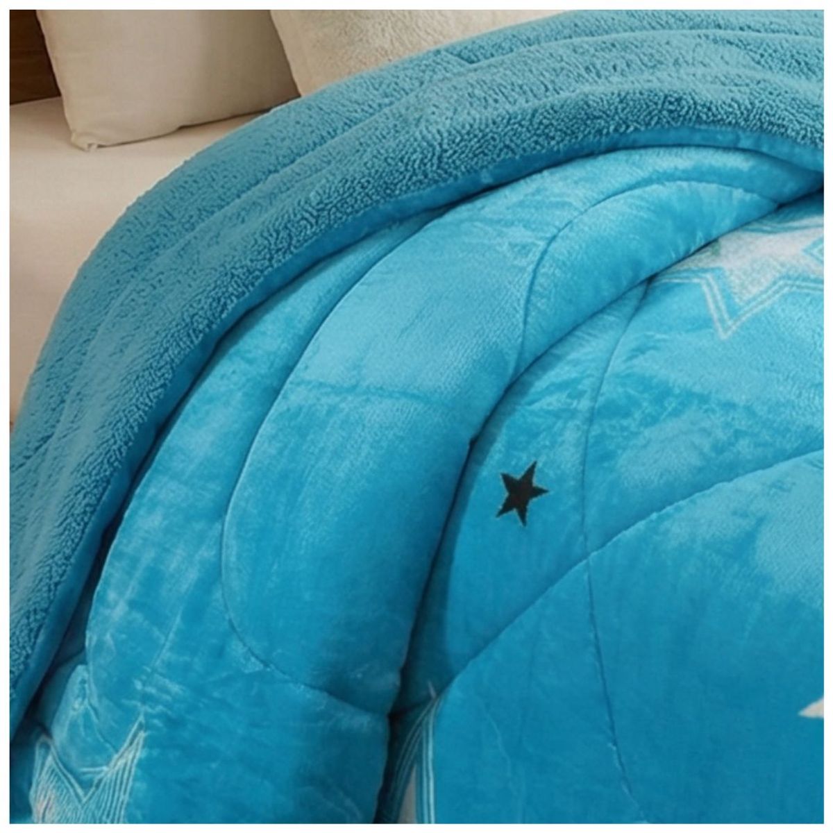 GENERICO - Cobertor Chiporro Invierno 1.5 Plazas + 1 Funda de Almohada 50x70 cm - Celeste Estrella 181