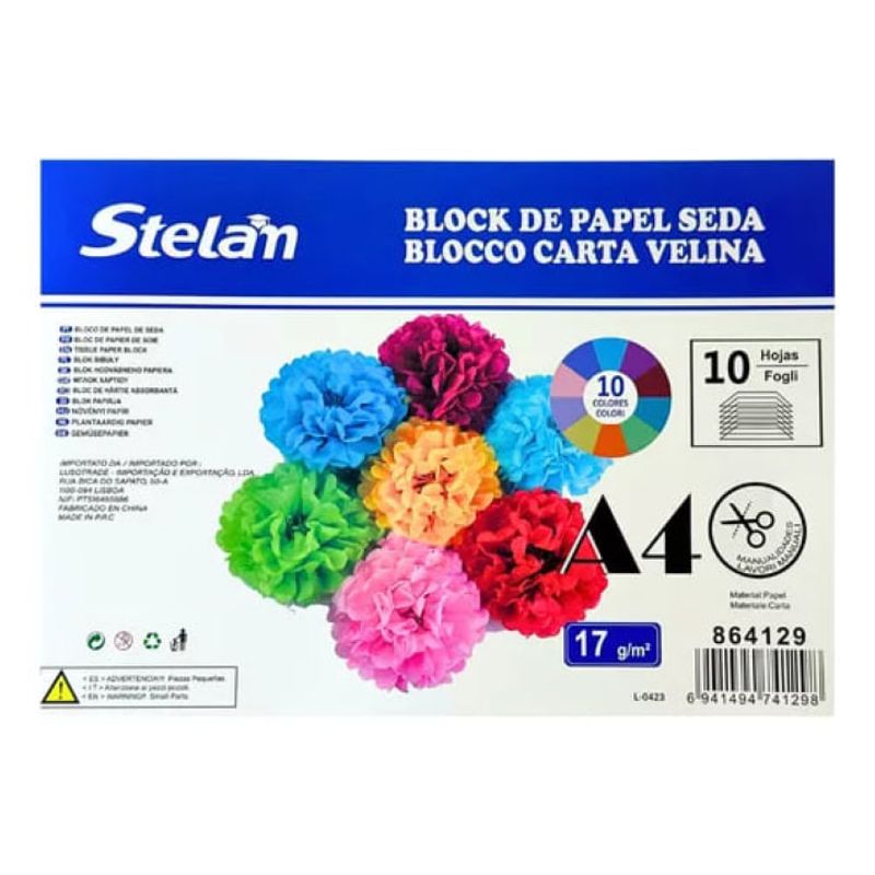 GENERICO - Block De Papel Seda De Colores A4 De 17 g De 10 Colores