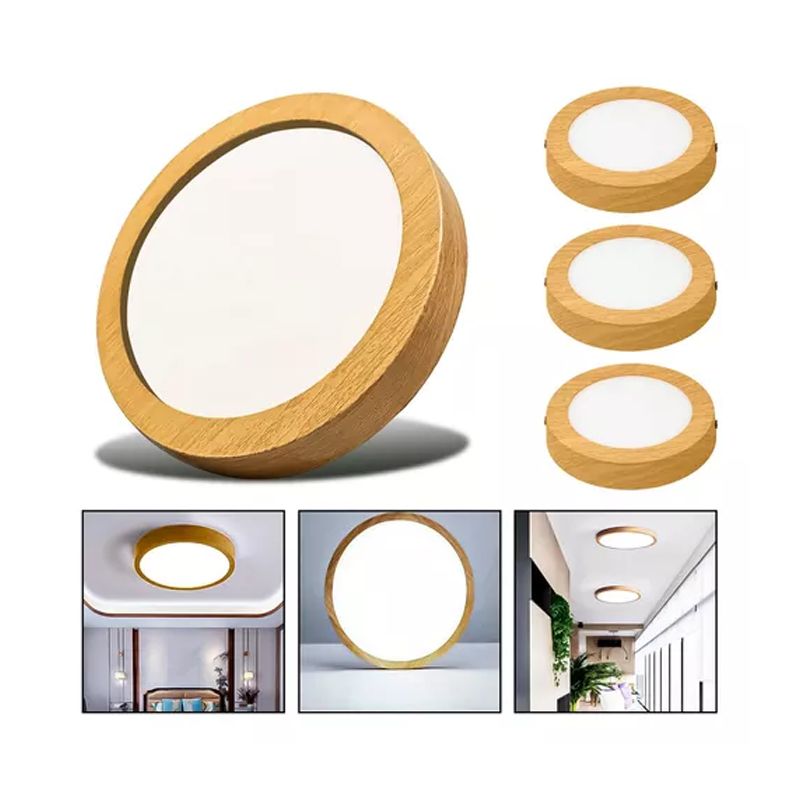 GENERICO - 3 Foco Plafon Led Redondo Sobrepuesto 36w Luz Fria Madera