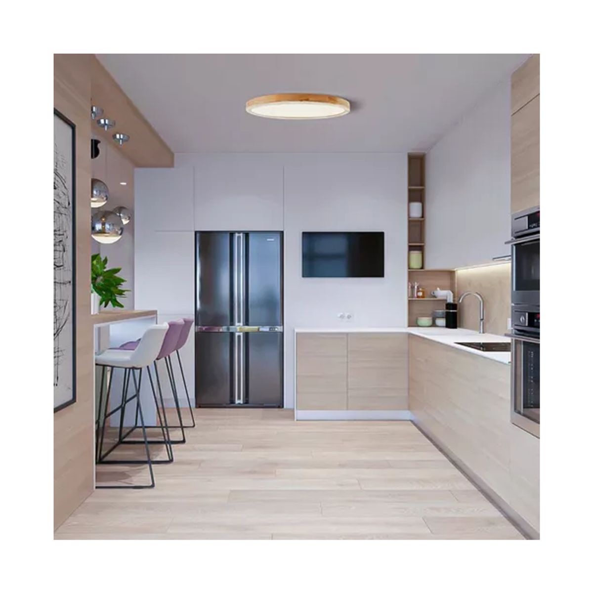 GENERICO - 3 Foco Plafon Led Redondo Sobrepuesto 36w Luz Fria Madera