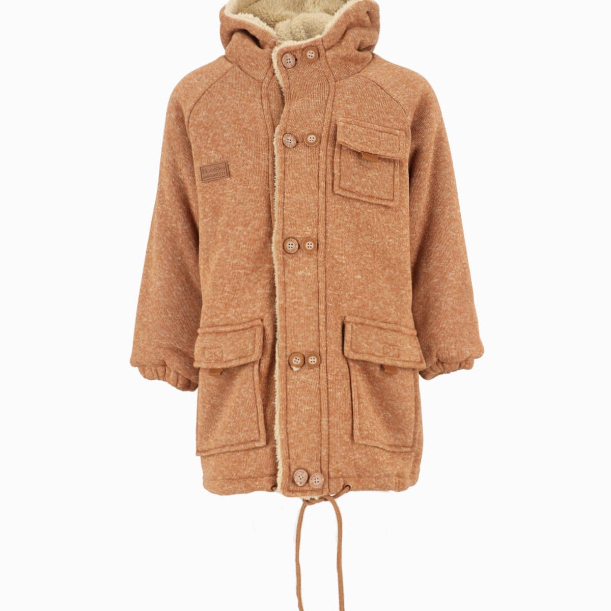 BLACK AND BLUE - Abrigo niño con gorro camel Black and Blue