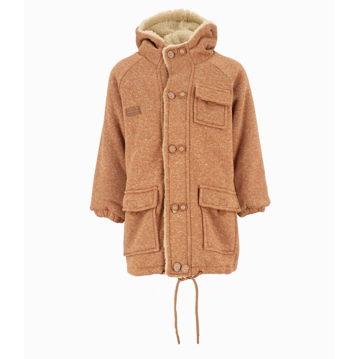 BLACK AND BLUE - Abrigo niño con gorro camel Black and Blue