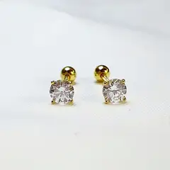 GENERICO - Aro Circon Redondo con Tope Plata 925 Baño de Oro Amarillo