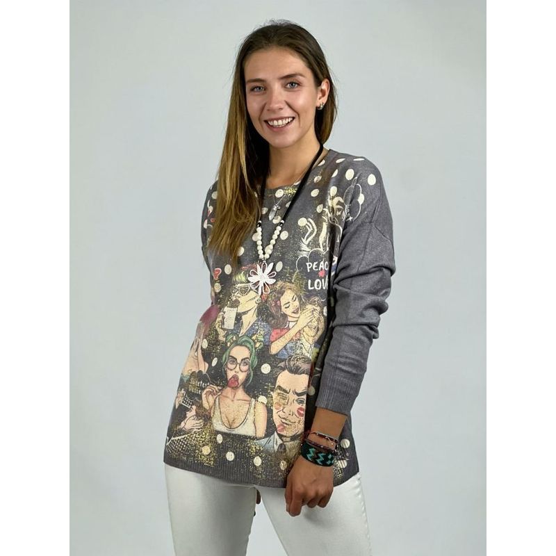 ENIGMATICA BOUTIQUE - Sweater Spandex Comics Lunares Negro