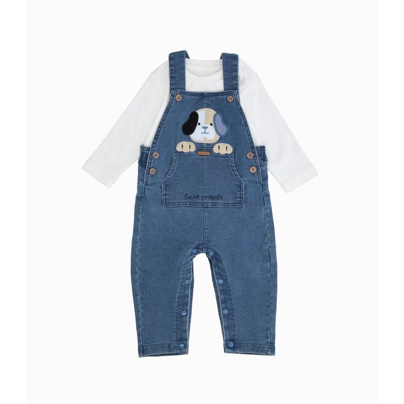 BLACK AND BLUE - Conjunto recién nacido jardinera y body denim celeste Black and Blue