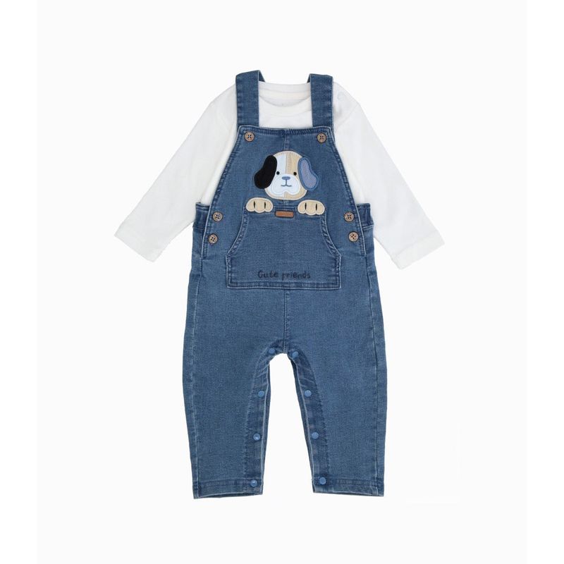 BLACK AND BLUE - Conjunto recién nacido jardinera y body denim celeste Black and Blue