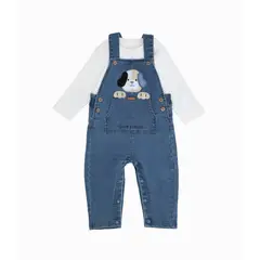 BLACK AND BLUE - Conjunto recién nacido jardinera y body denim celeste