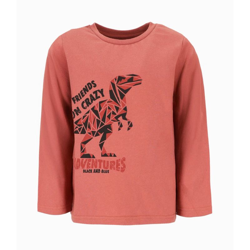 BLACK AND BLUE - Polera niño con dinosaurio terracota Black and Blue
