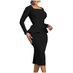 TIOZONEY - Vestido de manga larga con volantes para mujer