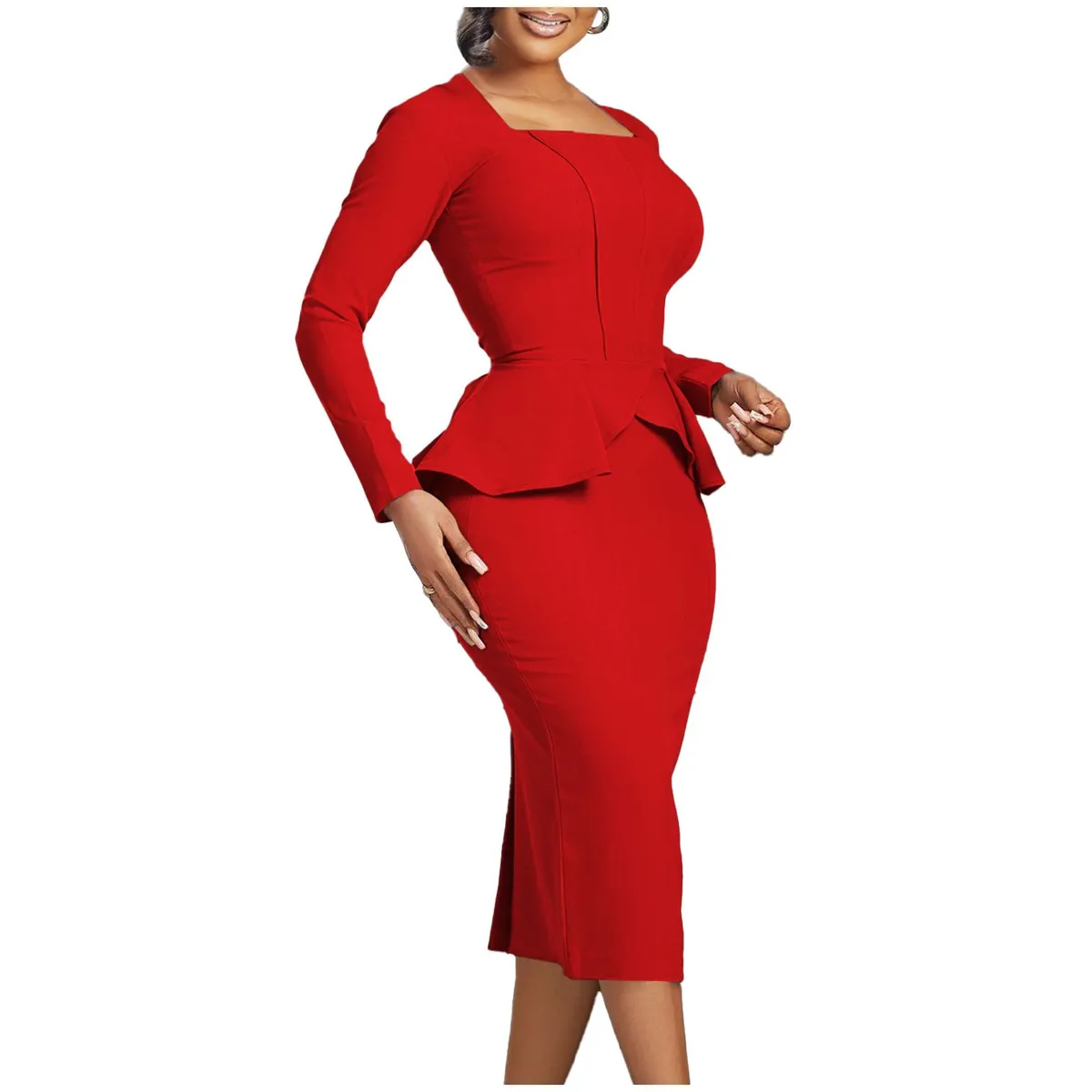 TIOZONEY - Vestido de manga larga con volantes para mujer