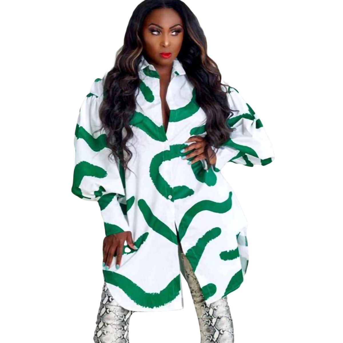 TIOZONEY - Vestido estampado con solapa para mujer