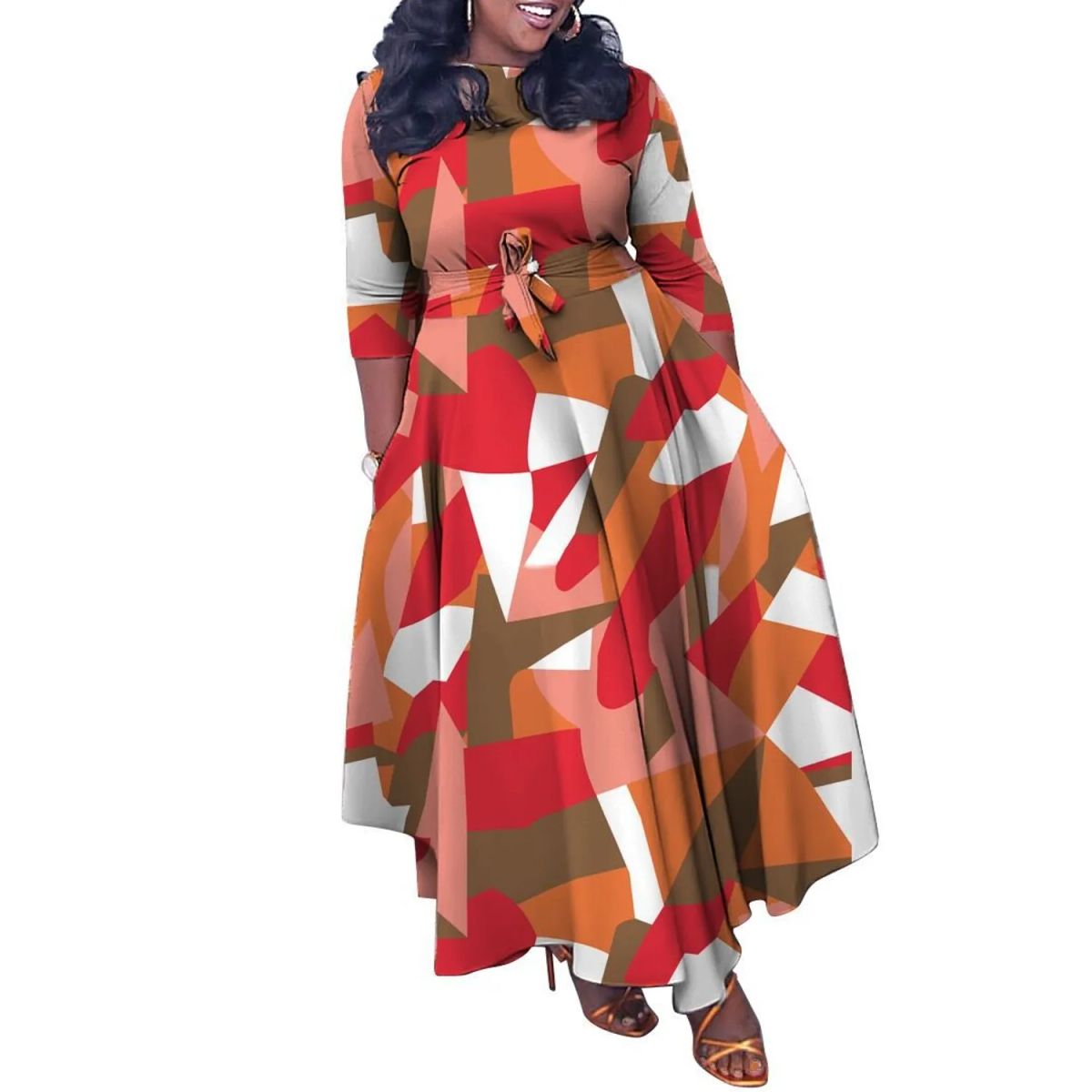 TIOZONEY - Vestido estampado de mujer con cuello redondo y cordones