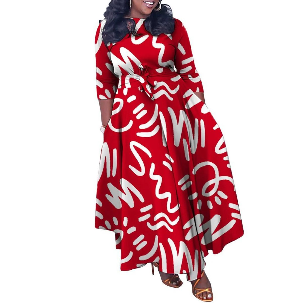 TIOZONEY - Vestido estampado de mujer con cuello redondo y cordones