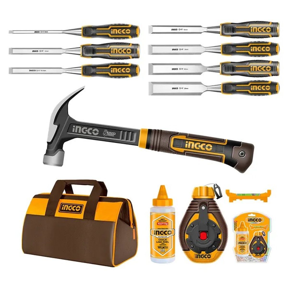 INGCO - Set Herramientas Carpinteria Industrial 10 Piezas Ingco