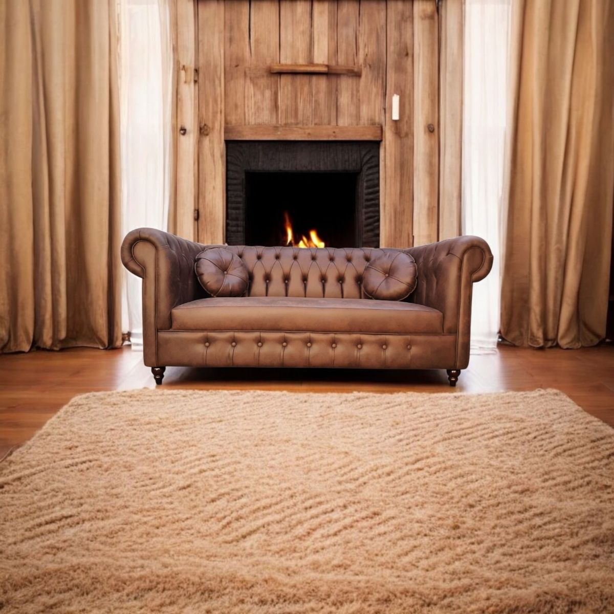 GENERICO - Sofá Chesterfield capitoné Premium Café envejecido