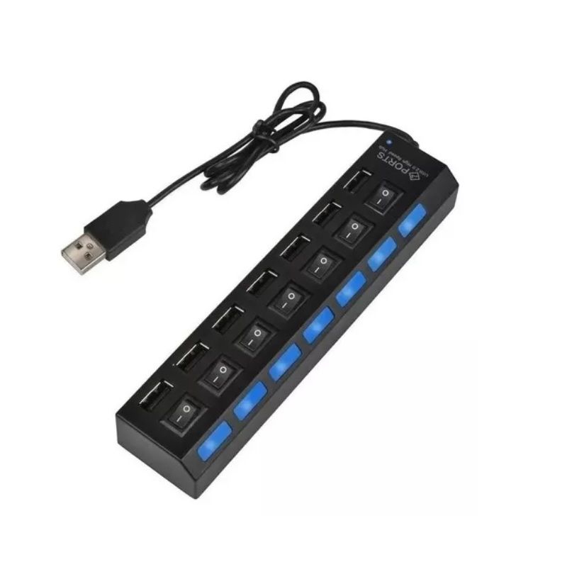 GENERICO - Multipuerto HUB 7 USB Extension 7 Puertos Extensor Botones encendido