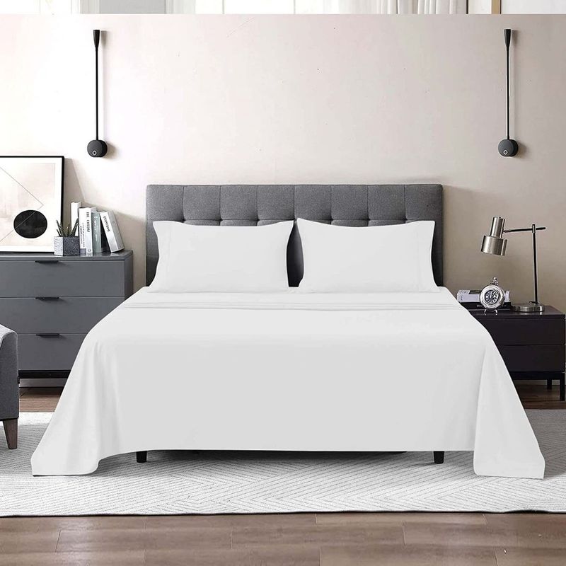 GENERICO - Sabana King set de 4 piezas blanco 200 hilos musas