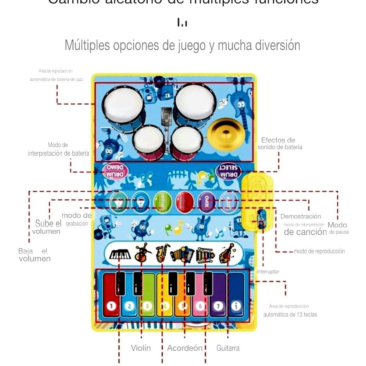 GENERICO - Alfombra Musical Piano Y Tambor 80x58cm