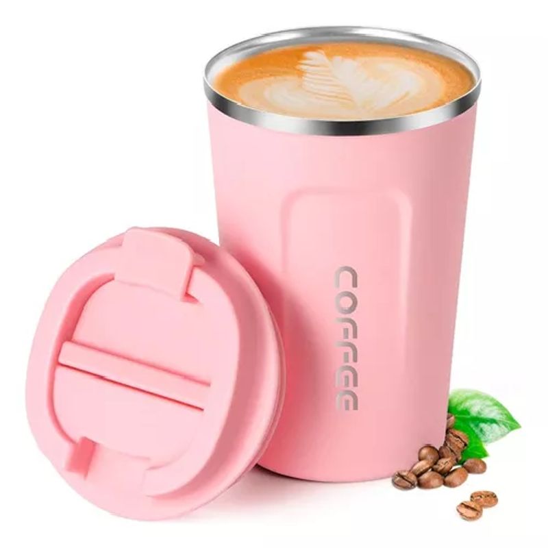 GENERICO - Termo para café vaso térmico mug 380 ml 13 oz color rosado