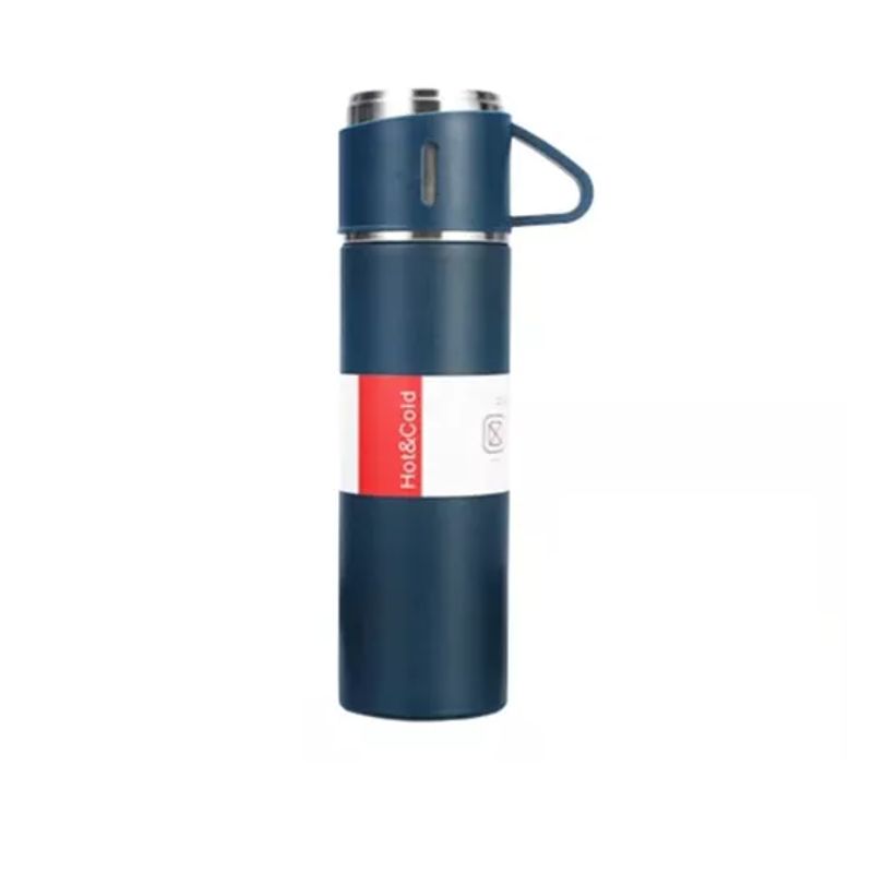 GENERICO - Termo de 500 ml con Taza para Té y Café - Acero Inoxidable Azul Oscuro