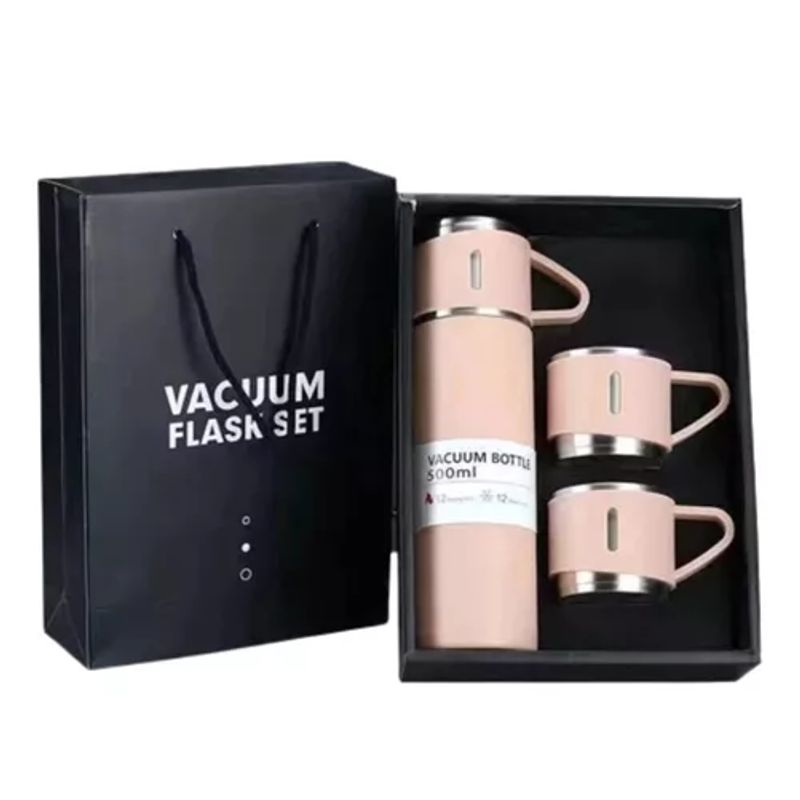 GENERICO - Termo de 500 ml con Taza para Té y Café - Acero Inoxidable Rosado