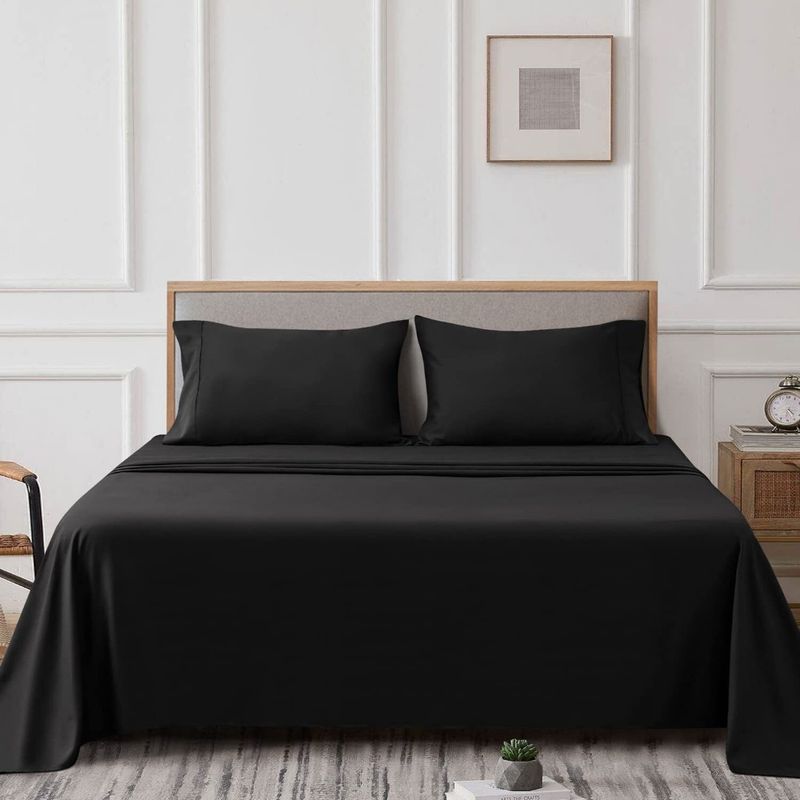 GENERICO - Sabana King set de 4 piezas negro 200 hilos musas