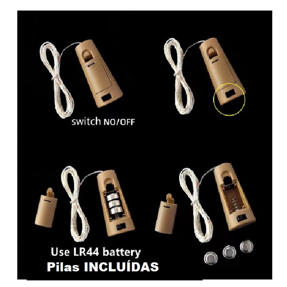 GENERICO - Luz Hada tipo Corcho 1mt Alambre Guirnaldas Led con Pilas