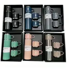 GENERICO - Set Termo Para Agua Calientefría + 3 Tazas 500 Ml Cafe Mate Color Gris