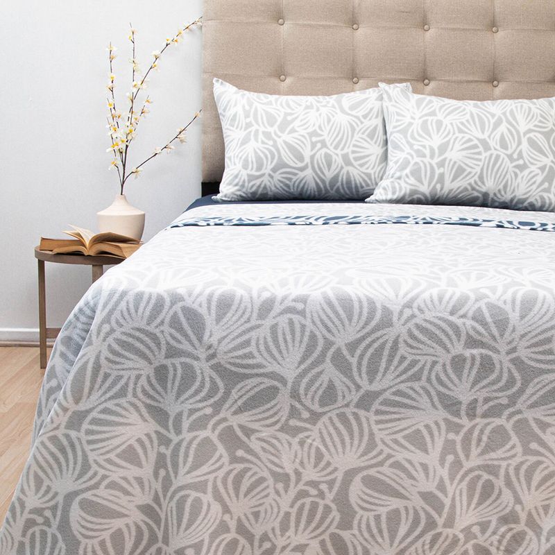 DORAL - Juego de sábanas polar estampadas king 2.5 plazas hoja gris