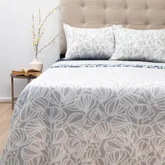 DORAL - Juego de sábanas polar estampadas king 2.5 plazas hoja gris