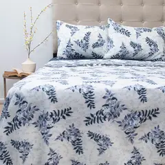 DORAL - Juego de sábanas polar estampadas king 2.5 plazas rama azul