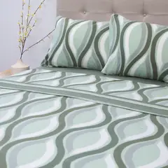 DORAL - Juego de sábanas polar estampadas king 2.5 plazas ondas verde
