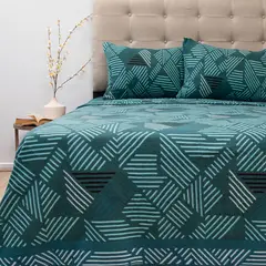 DORAL - Juego de sábanas polar estampadas king 2.5 plazas verde petroleo