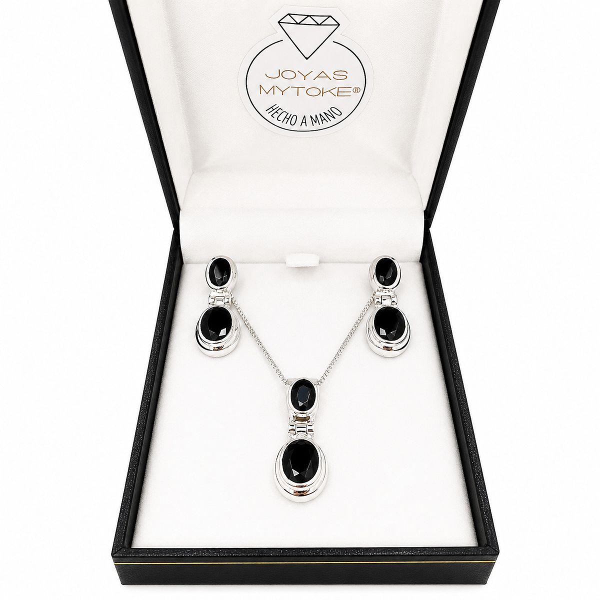 JOYAS MYTOKE - Conjunto Piedra Onix Plata Fina 925 Mujer