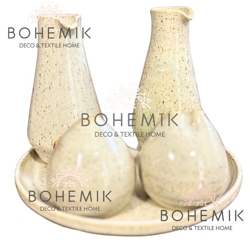 GENERICO - Alcuza 5 piezas Ceramica Crema