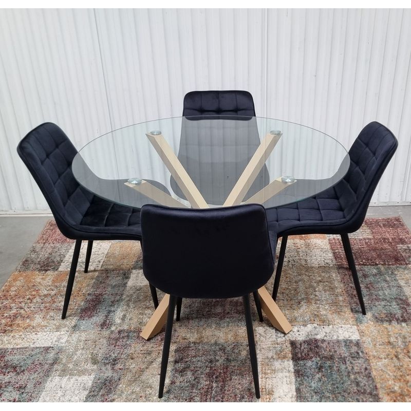 GENERICO - Comedor Barcelona Capitone Top Negro 4 Sillas Redondo