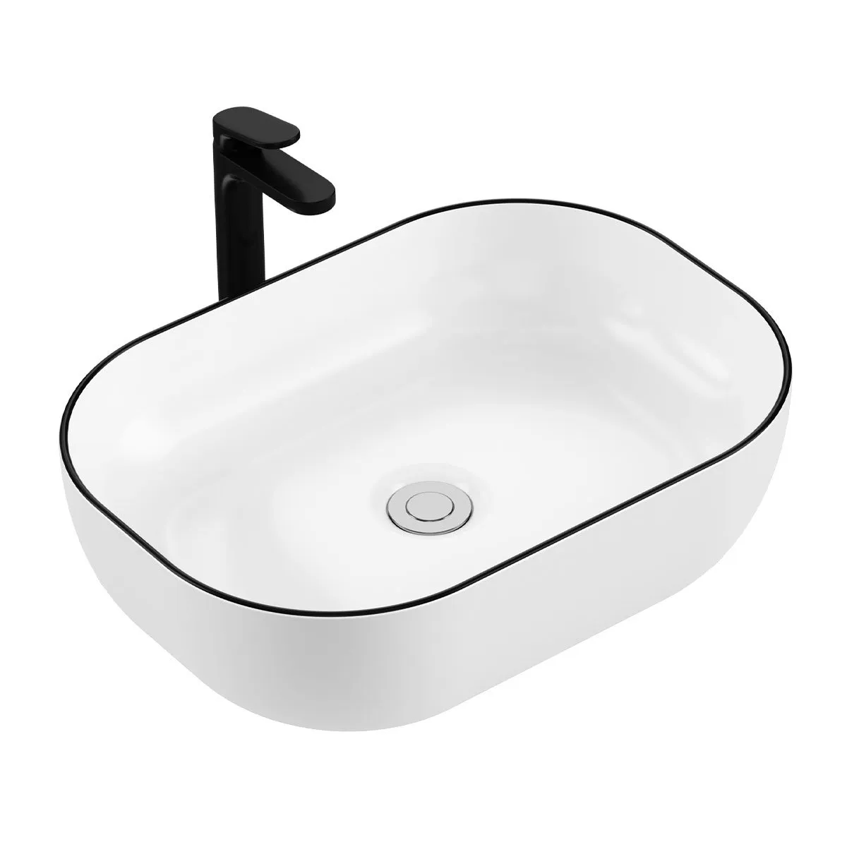 HALMAN - Lavamanos Sobreponer Elipses CeráMica  46x33cm + Desagüe