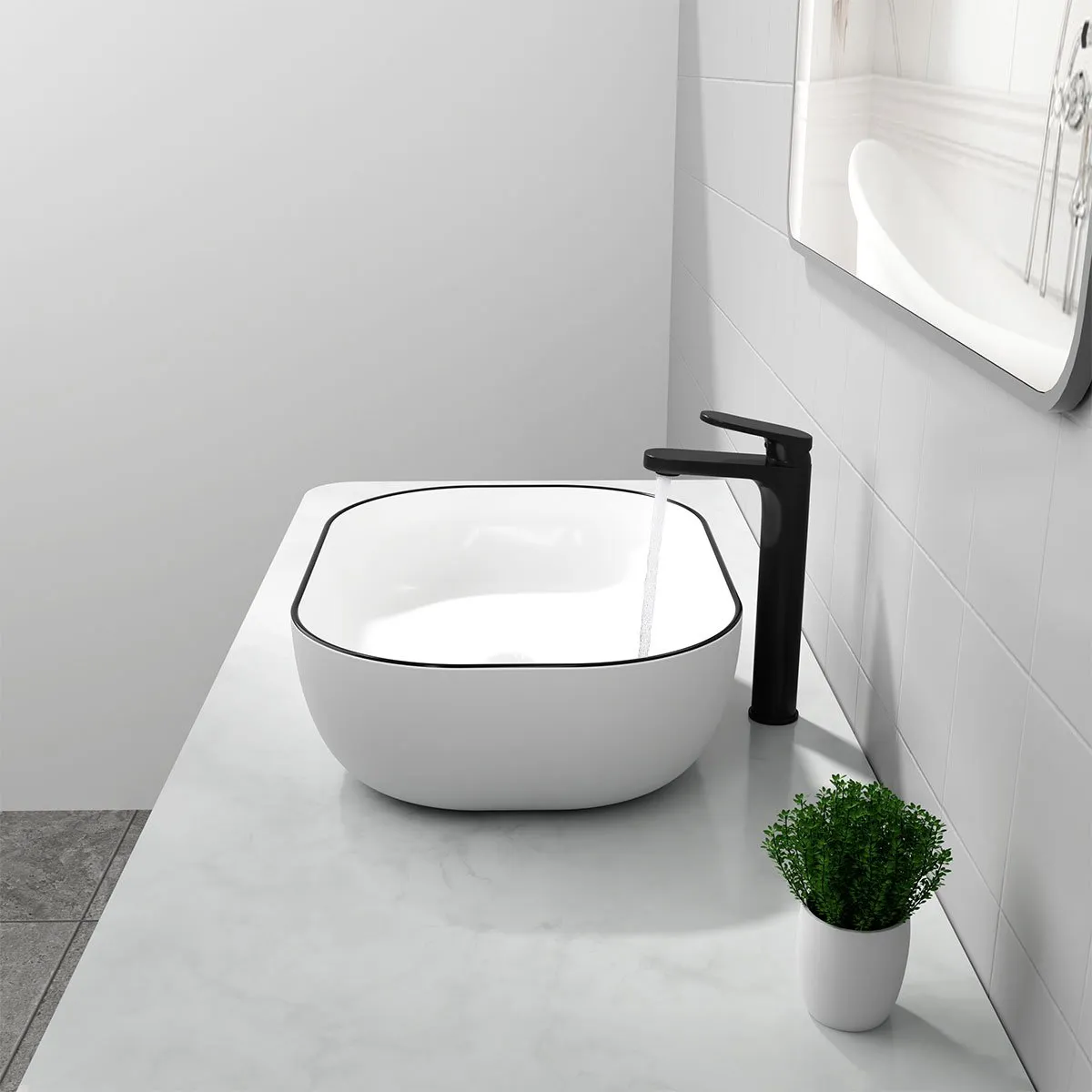 HALMAN - Lavamanos Sobreponer Elipses CeráMica  46x33cm + Desagüe